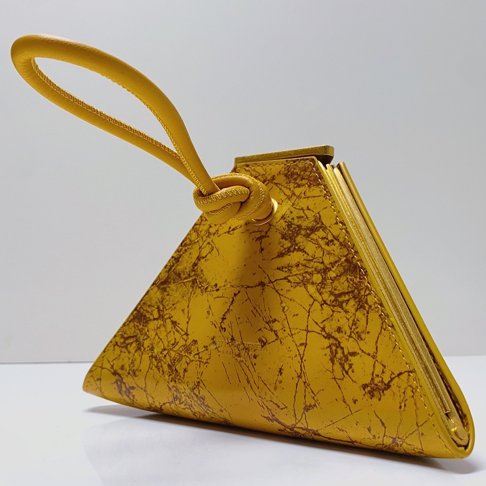 Bottega Veneta Yellow Gold Marble Spazzolato Calf Leather Pyramid Top Handle Bag